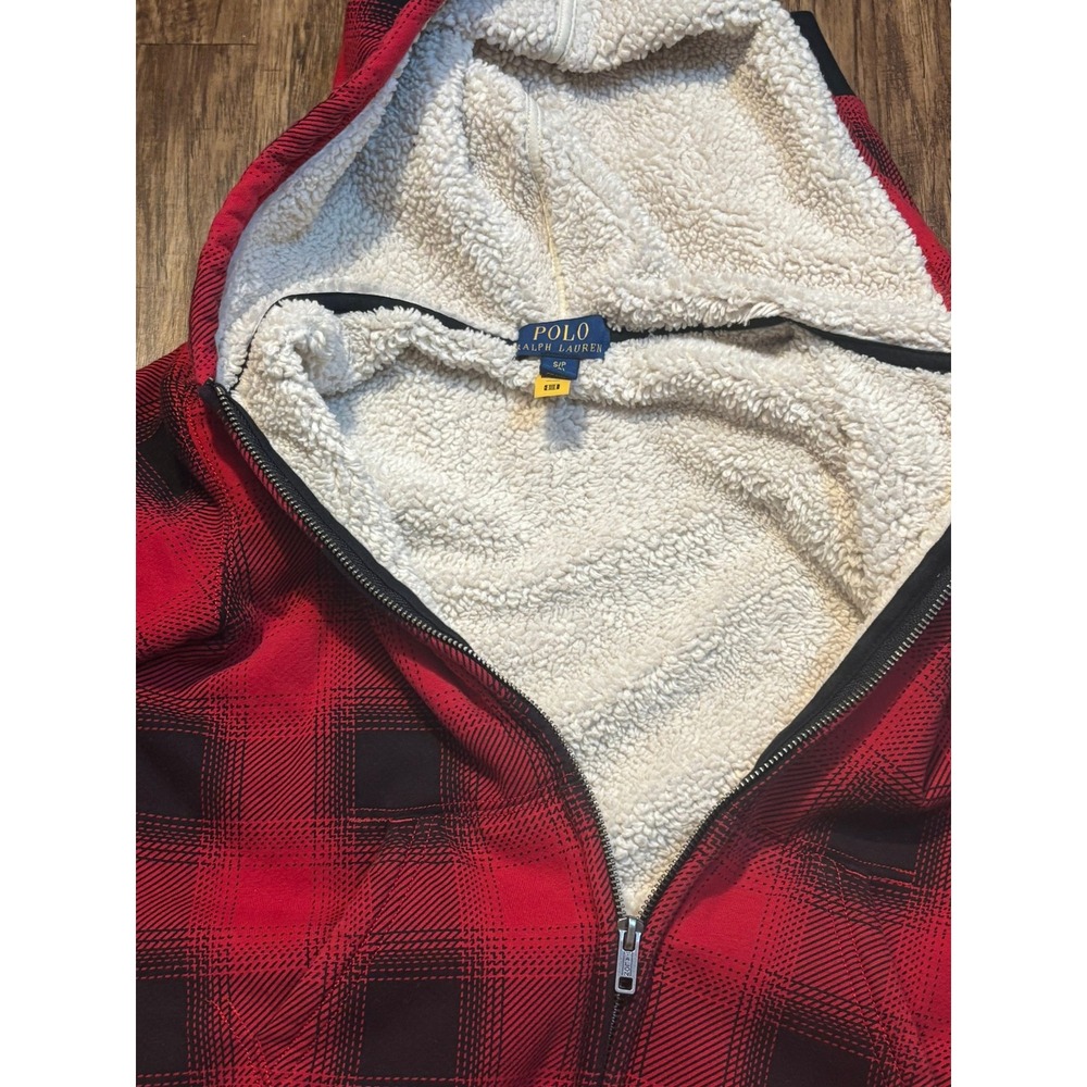 Polo Ralph Lauren Boys Red‎ Black Plaid sz 8 Fleece Lined Jacket Full Zip Preppy - Picture 3 of 6